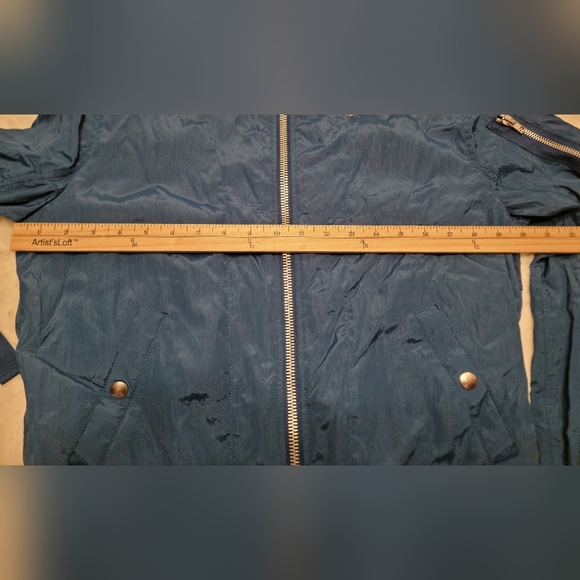 Helmut Lang Sheer Bomber Jacket Cobalt Blue Sz XS 100% Lamb Shearling Fur Collar - Picture 6 of 16